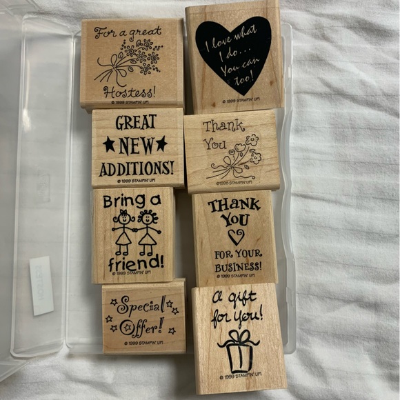 STAMPIN' UP! Vintage Retired 1999 Business Memos 8 Wood Mount Stamp Friend Thank - Picture 1 of 5